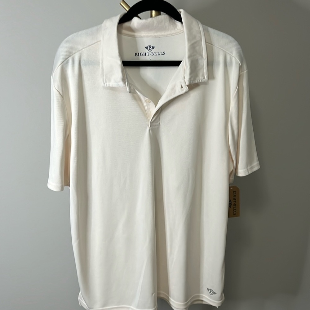 Eight Bells men’s size Large casual golf shirt, NWT off white/cream color